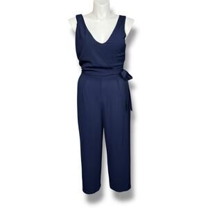 Speechless Womens Jumpsuit Sleeveless V Neck Wide Leg Tie Waist Navy Blue XL
